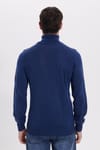Erkek Slim Fit Tam Boğazlı Yaka Düz Yün Sax Mavi Triko Kazak