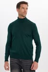 Erkek Slim Fit Tam Boğazlı Yaka Düz Yün Yeşil Triko Kazak