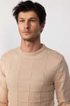 Slim Fit Bisiklet Yaka Kare Desenli Erkek Triko Kazak