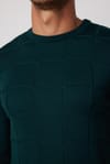 Slim Fit Bisiklet Yaka Kare Desenli Erkek Kazak