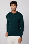 Slim Fit Bisiklet Yaka Kare Desenli Erkek Kazak