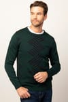 Slim Fit Dar Kesim Bisiklet Yaka Desenli Erkek Kazak