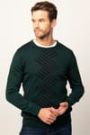 Slim Fit Dar Kesim Bisiklet Yaka Desenli Erkek Kazak