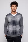 Slim Fit V Yaka Kareli Erkek Kazak