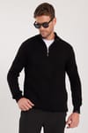 Erkek Slim Fit Dar Kesim Fermuarlı Siyah Dik Yaka Triko Kazak