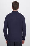 Erkek Slim Fit Dar Kesim Fermuarlı Lacivert Dik Yaka Triko Kazak
