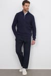 Erkek Slim Fit Dar Kesim Fermuarlı Lacivert Dik Yaka Triko Kazak