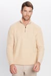 Erkek Slim Fit Dar Kesim Fermuarlı Bej Dik Yaka Triko Kazak