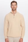 Erkek Slim Fit Dar Kesim Fermuarlı Bej Dik Yaka Triko Kazak