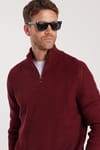 Erkek Slim Fit Dar Kesim Fermuarlı Bordo Dik Yaka Triko Kazak