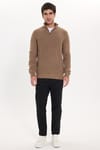 Erkek Slim Fit Dar Kesim Fermuarlı Koyu Vizon Dik Yaka Triko Kazak