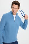 Erkek Slim Fit Dar Kesim Fermuarlı İndigo Dik Yaka Triko Kazak