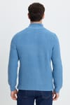 Erkek Slim Fit Dar Kesim Fermuarlı İndigo Dik Yaka Triko Kazak