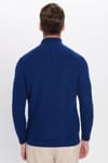 Erkek Slim Fit Dar Kesim Fermuarlı Sax Mavi Dik Yaka Triko Kazak