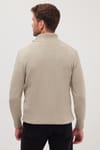 Erkek Slim Fit Dar Kesim Armürlü Fermuarlı Yeşil Dik Yaka Kazak