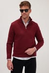 Erkek Slim Fit Dar Kesim Armürlü Fermuarlı Bordo Dik Yaka Kazak
