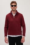 Erkek Slim Fit Dar Kesim Armürlü Fermuarlı Bordo Dik Yaka Kazak