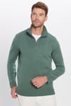 Erkek Slim Fit Dar Kesim Armürlü Fermuarlı Yeşil Dik Yaka Kazak