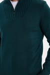 Erkek Slim Fit Dar Kesim Armürlü Fermuarlı Yeşil Dik Yaka Kazak