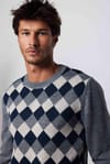 Slim Fit Bisiklet Yaka Baklava Desenli Gri Erkek Kazak