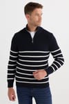 Erkek Slim Fit Fermuarlı Dik Yaka Çizgili Pamuklu Triko Kazak