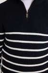 Erkek Slim Fit Fermuarlı Dik Yaka Çizgili Pamuklu Triko Kazak