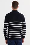 Erkek Slim Fit Fermuarlı Dik Yaka Çizgili Pamuklu Triko Kazak