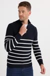 Erkek Slim Fit Fermuarlı Dik Yaka Çizgili Pamuklu Triko Kazak