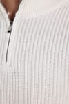 Erkek Slim Fit Fermuarlı Dik Yaka Çizgili Pamuklu Triko Kazak