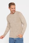 Slim Fit Bisiklet Yaka Kendinden Desenli Bej Erkek Triko Kazak