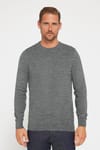 Slim Fit Bisiklet Yaka Kendinden Desenli Gri Erkek Triko Kazak