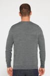 Slim Fit Bisiklet Yaka Kendinden Desenli Gri Erkek Triko Kazak