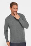 Slim Fit Bisiklet Yaka Kendinden Desenli Gri Erkek Triko Kazak