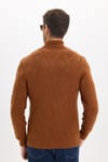 Slim Fit Dar Kesim Tam Balıkçı Yaka Desenli Kahverengi Erkek Triko Kazak