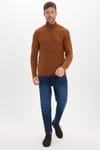 Slim Fit Dar Kesim Tam Balıkçı Yaka Desenli Kahverengi Erkek Triko Kazak