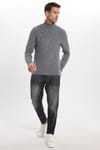 Slim Fit Dar Kesim Tam Balıkçı Yaka Desenli Gri Erkek Triko Kazak