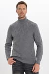 Slim Fit Dar Kesim Tam Balıkçı Yaka Desenli Gri Erkek Triko Kazak