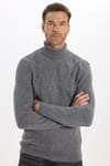 Slim Fit Dar Kesim Tam Balıkçı Yaka Desenli Gri Erkek Triko Kazak