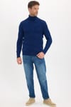 Slim Fit Dar Kesim Tam Balıkçı Yaka Desenli Sax Mavi Erkek Triko Kazak