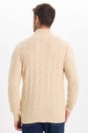 Slim Fit Dar Kesim Tam Balıkçı Yaka Desenli Bej Erkek Triko Kazak