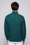 Slim Fit Dar Kesim Tam Balıkçı Yaka Desenli Yeşil Erkek Kazak