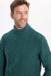 Slim Fit Dar Kesim Tam Balıkçı Yaka Desenli Erkek Triko Kazak