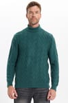 Slim Fit Dar Kesim Tam Balıkçı Yaka Desenli Erkek Triko Kazak