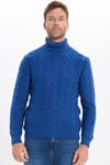 Slim Fit Dar Kesim Tam Balıkçı Yaka Desenli Lacivert Erkek Triko Kazak
