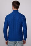 Slim Fit Dar Kesim Tam Balıkçı Yaka Desenli Lacivert Erkek Kazak