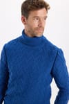 Slim Fit Dar Kesim Tam Balıkçı Yaka Desenli Lacivert Erkek Triko Kazak
