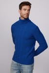 Slim Fit Dar Kesim Tam Balıkçı Yaka Desenli Lacivert Erkek Kazak