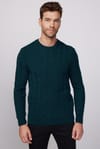 Slim Fit Bisiklet Yaka  Desenli Yeşil Erkek Kazak