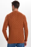 Slim Fit Bisiklet Yaka Desenli Tarçın Erkek Triko Kazak