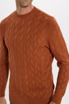 Slim Fit Bisiklet Yaka Desenli Tarçın Erkek Triko Kazak